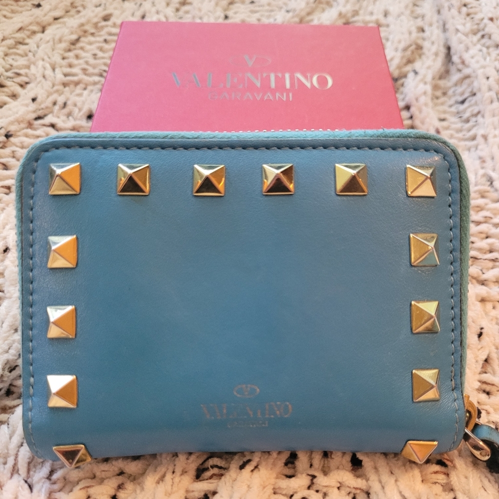 Valentino Rockstud Leather Coin Purse Wallet